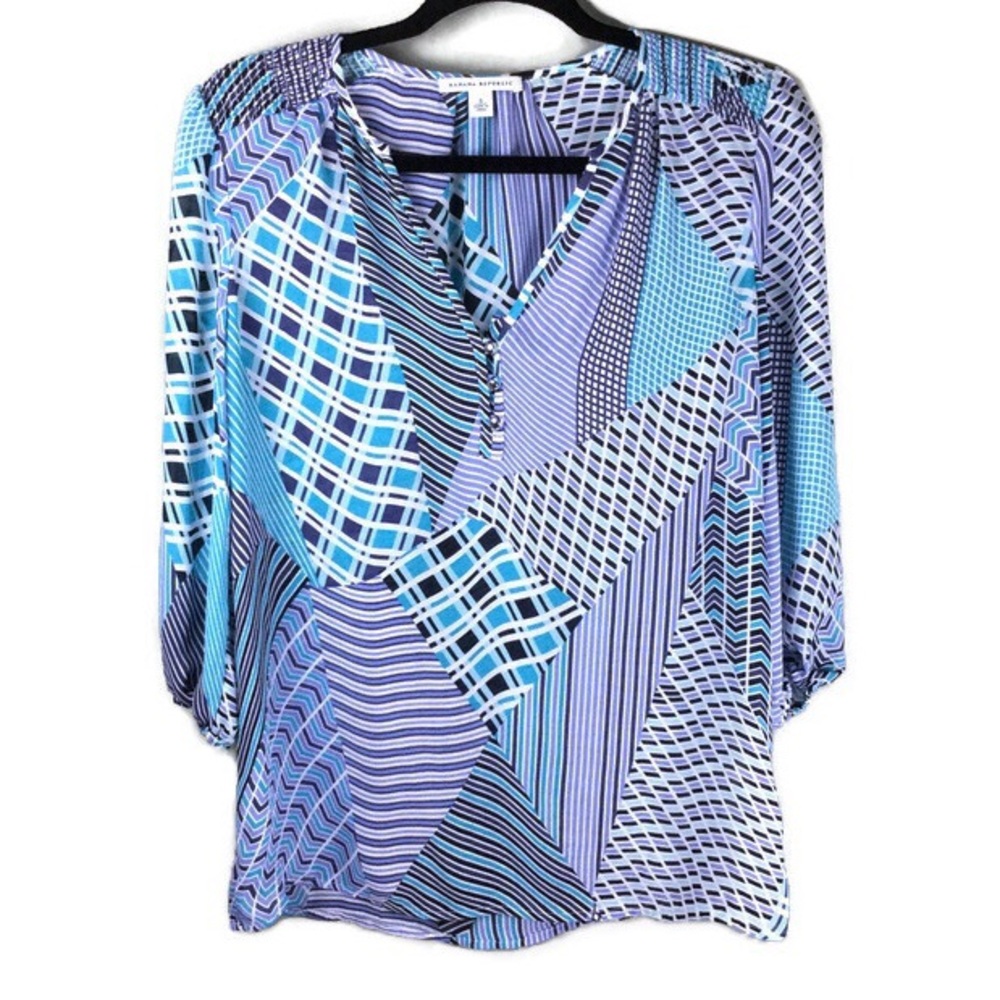 Banana Republic Smocked Geometric Print Blouse